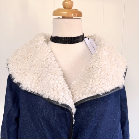 New WeWoreWhat Oversized Denim Sherpa Coat Jacket S NWT Fluffy Cozy Winter Faux - Picture 6 of 9